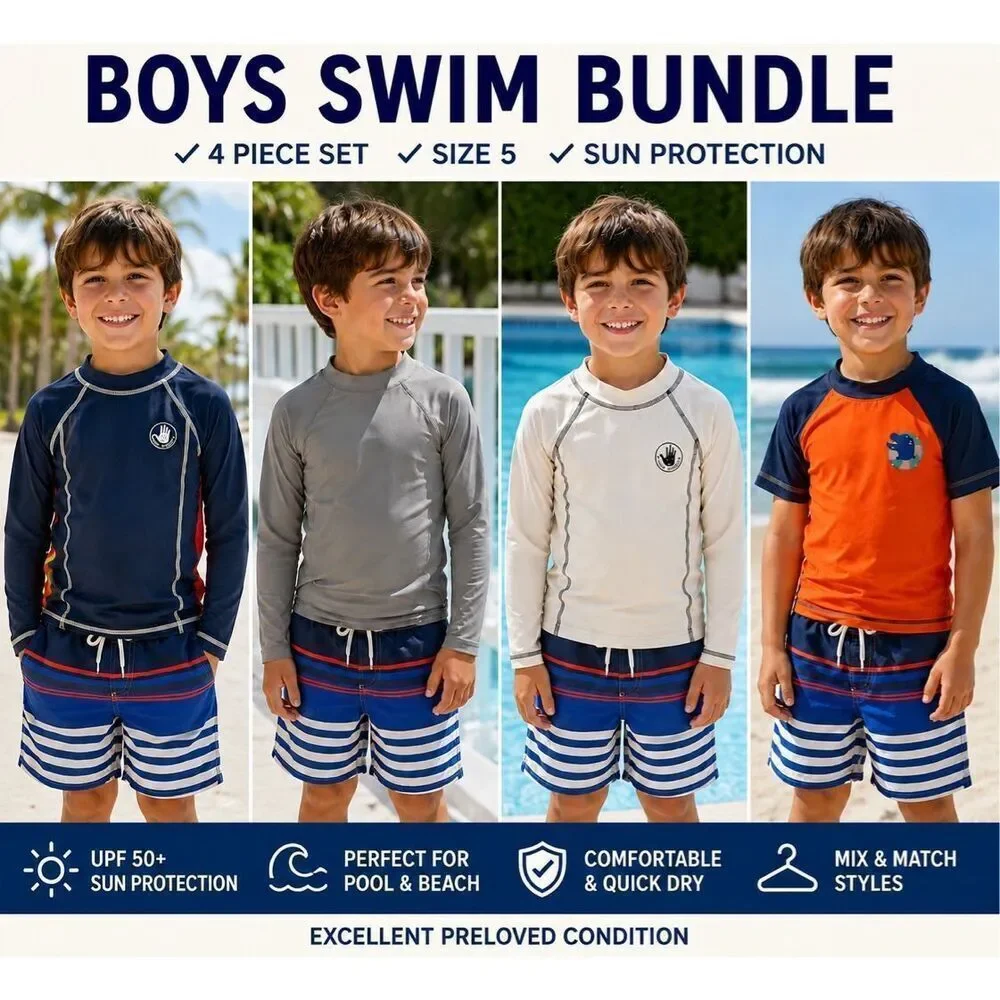 Boys Size 5 Swimwear Bundle Body Glove Rash Guards Swim Trunks Lot of 4